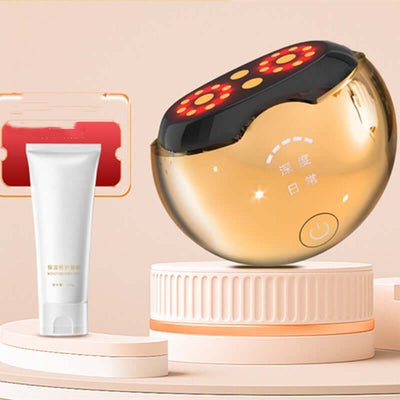 Skin rejuvenation device and cream for glowing complexion and youthful radiance on display.