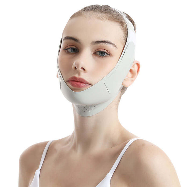 Woman wearing a breathable Shape Face Lift mask for comfort and healing, designed for sensitive skin and secure fit.